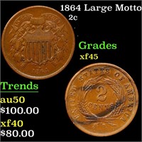 1864 Large Motto Two Cent Piece 2c Grades xf+