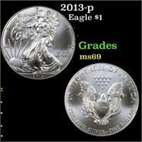 2013-p Silver Eagle Dollar $1 Grades ms69