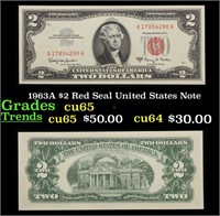 1963A $2 Red Seal United States Note Grades Gem CU