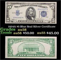 1934A $5 Blue Seal Silver Certificate Grades Choic