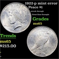 1922-p Peace Dollar mint error $1 Grades GEM Unc