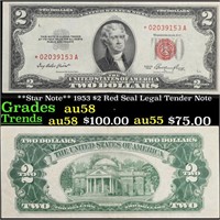 **Star Note** 1953 $2 Red Seal Legal Tender Note G