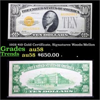 1928 $10 Gold Certificate, Signatures Woods/Mellon