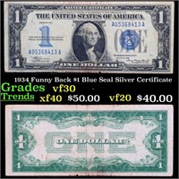 1934 Funny Back $1 Blue Seal Silver Certificate Gr