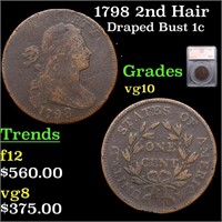 1798 2nd Hair Draped Bust Large Cent 1c Graded vg1