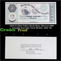 Proof 1858 $3 Ohio Valley Bank Note, Obverse BEP I