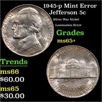 1945-p Jefferson Nickel Mint Error 5c Grades GEM+