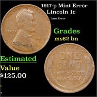 1917-p Lincoln Cent Mint Error 1c Grades Select Un