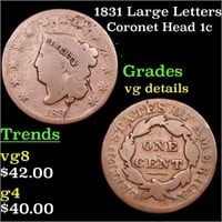 1831 Large Letters Coronet Head Large Cent 1c Grad
