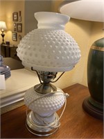 Antique milk glass lamp, approximately 16 inches