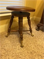 Antique Piano stool with glass ball feet, some