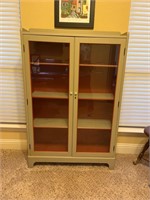 Gray Display cabinet. Dimensions are 35 1/4 wide