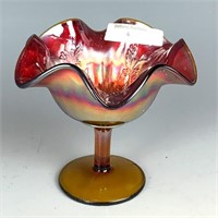 Fenton Red Holly Ruffled Compote