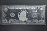 4 ozt Silver .999 $100 Bill 1996 Bar