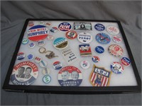 Assorted Collectible Political Buttons in Display