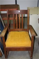 Wooden Rocking Chair w/Yellow Padded Seat