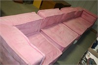 PB Teen Pink Couch (4 sections) wooden bases