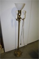 Brass Colored Floor Lamp w/white globe on top