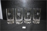 Clear Glass Drinking Glasses (4) etched  "W"