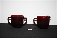 Red Glass Creamer and Sugar Set (Creamer-chips)