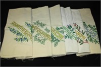 Hand embroidery kitchen flour sack towels; Herbs
