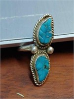 Sterling Turquoise Leaf Ring- Size 7