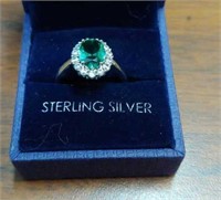 Sterling Green Stoned Ring- Size 8