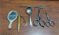 Group of Vintage- Shoe Buttoner, Spoon, Scissors
