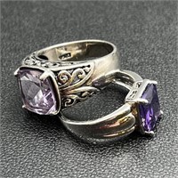 Sterling Silver with Purple Stone Rings Size 6