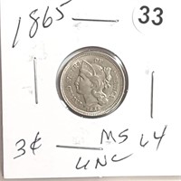 1865 3 cent piece rtor1033