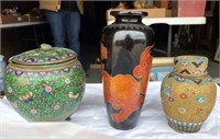 Asian Vase and Two Covered Jars