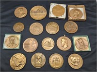 Collection of vintage large bronze medals