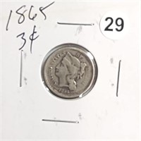 1865 3 cent piece rtor1029