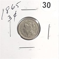 1865 3 cent piece rtor1030