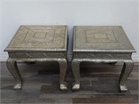 Pair of Indian tin laminated wood end tables