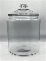 Large lidded glass candy display jar, 13 1/2” h.