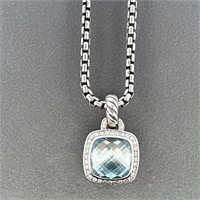 David Yurman 925 Silver Topaz & Diamond Necklace