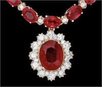 $ 23,950 40.50 Ct Ruby 2.55 Ct Diamond Necklace
