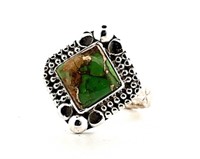 925 Sterling Silver Copper Green Turquoise Ring