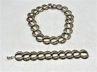 Vintage silver-toned link necklace & bracelet