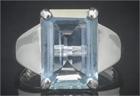 925 Sterling Silver 6 Ct Blue Topaz Ring