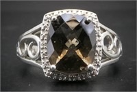 Sterling Silver Smoky Quartz Diamond Ring