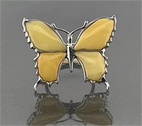 925 Sterling Silver Amber Butterfly Ring