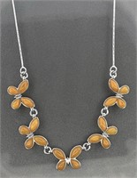 925 Sterling Silver Amber Butterflies Necklace