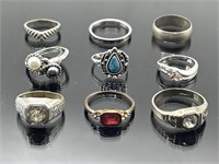 Collection of 9 vintage cocktail rings