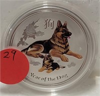 2018 YEAR OF THE DOG SILVER COLORIZED ROUND