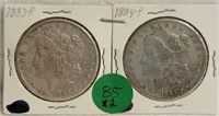 2 MORGAN SILVER DOLLARS (1883, 1884) - 2X BID