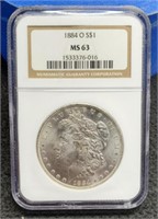 1884-O Slab Morgan Silver Dollar