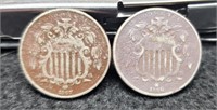 (2) Shield Nickels: 1866, 1867