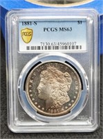 1881-S Slab Morgan Silver Dollar PCGS MS63